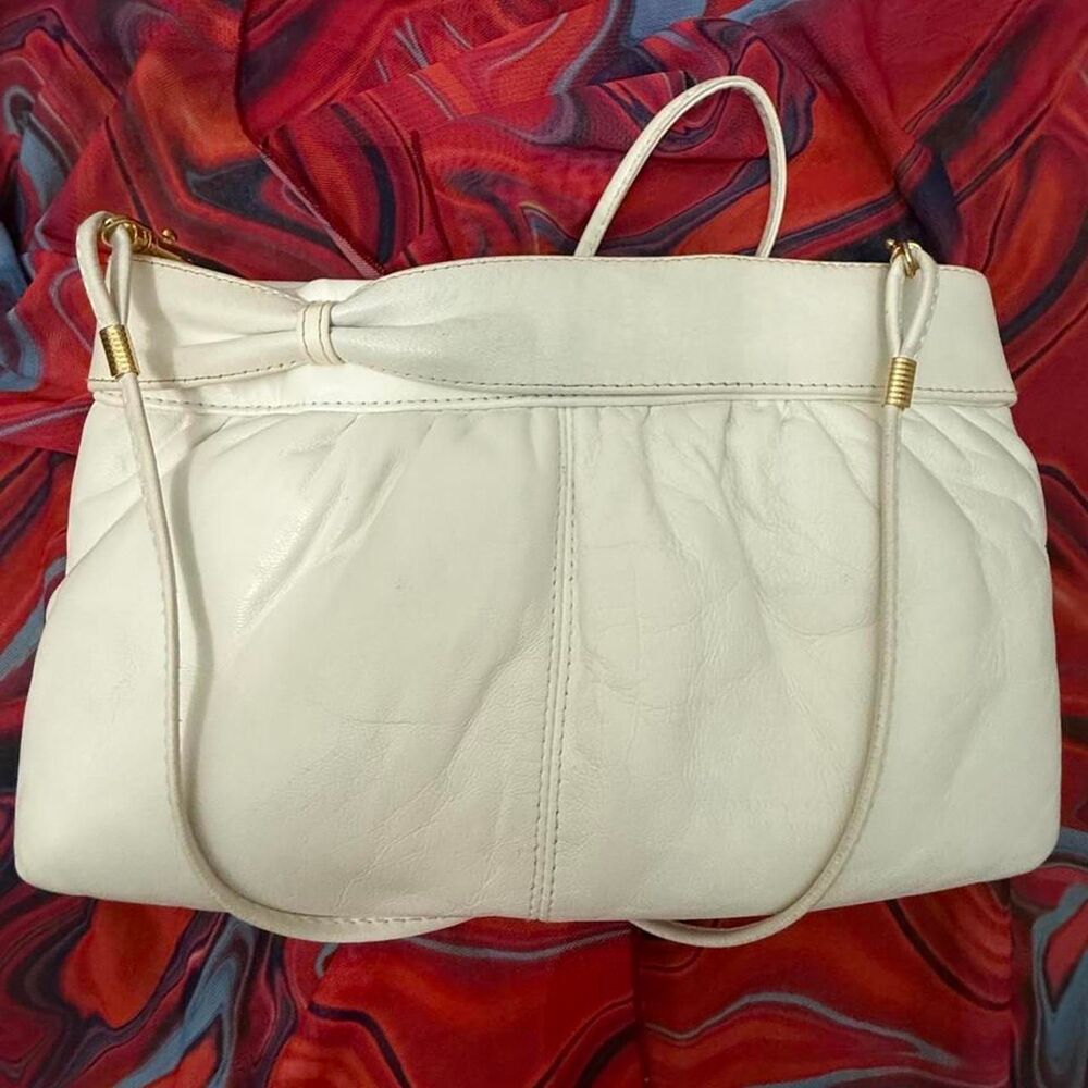 Vintage Creamy White Genuine Soft Leather Bow Crossbody Bag